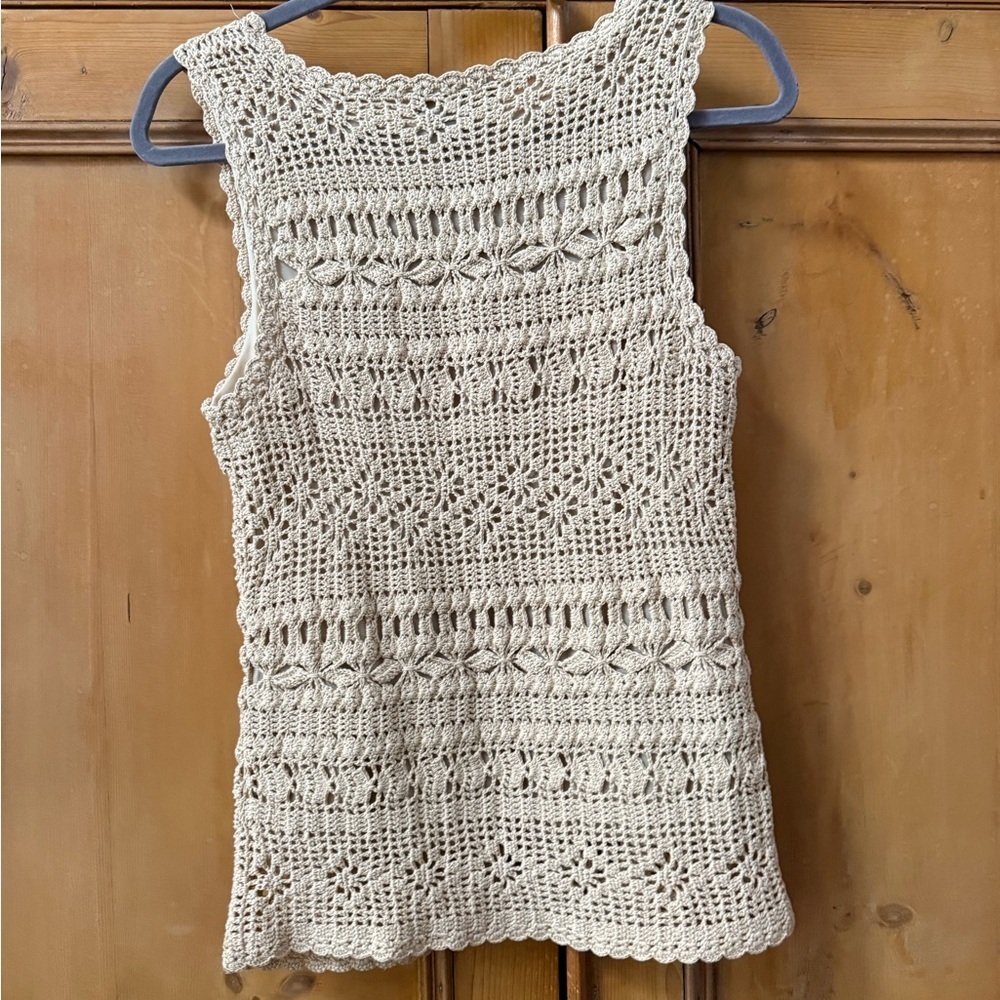 Jones New York Signature crochet lace overlay tank top in beige petite small EUC - Picture 7 of 7